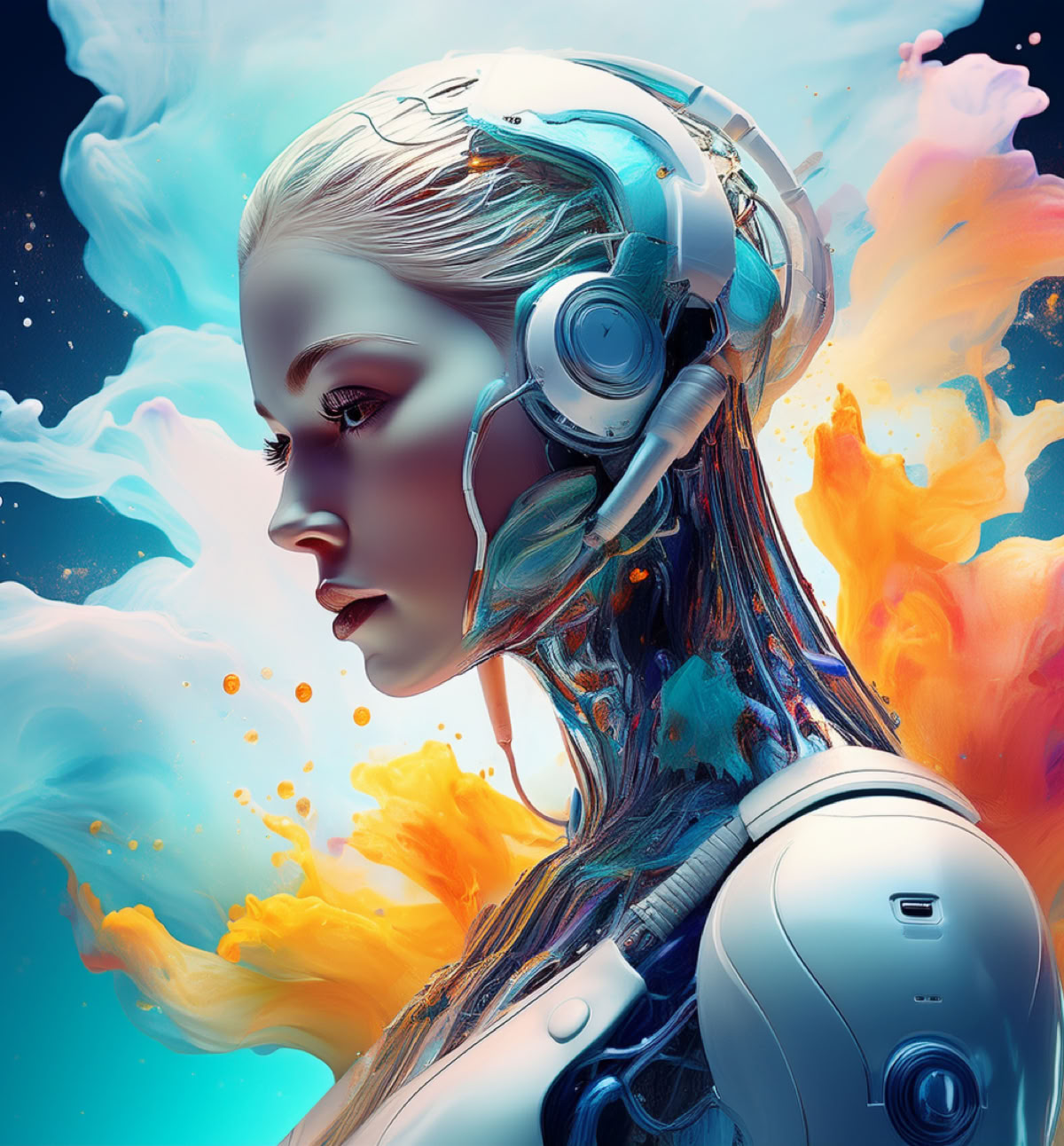 Photographie d'illustration avec une femme cyborg 